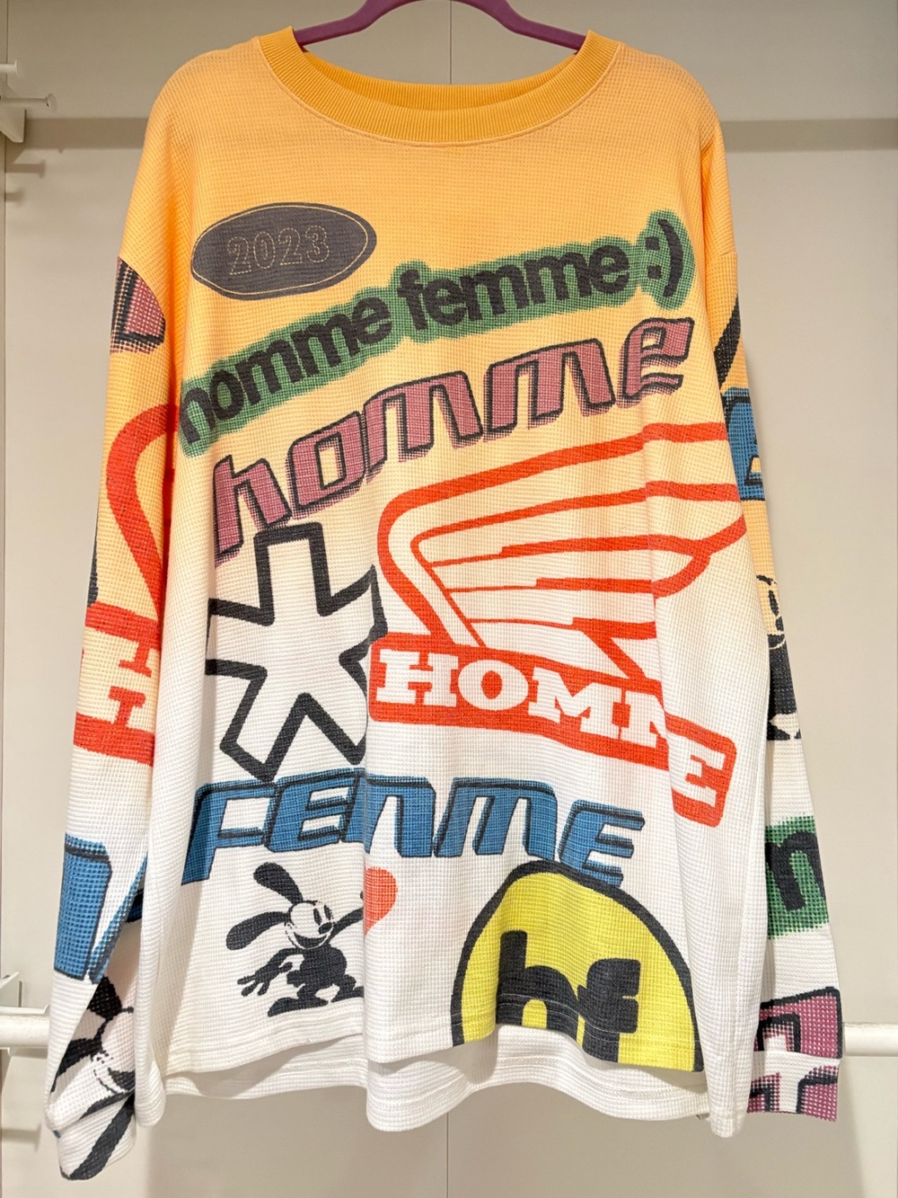 Homme + Femme Graphic Thermal Long Sleeve XXL Waffle Knit Streetwear